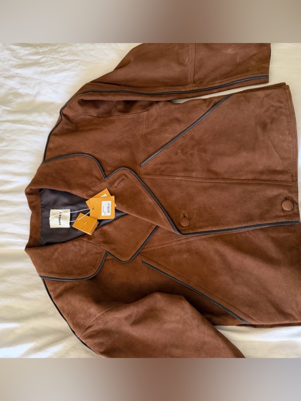Sandro Brown Suede Boxy Bomber Jacket - Picture 5 of 10